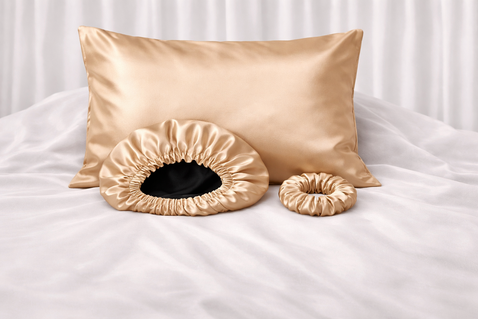 İpek Dokulu Saten Yastık Kılıfı Saten Bone Saten Toka Güzellik Saç Bakım Seti